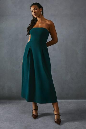 Scuba Crepe Pocket Detail Bandeau Maxi Dress emerald