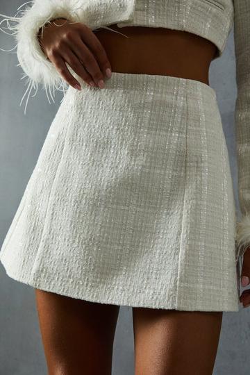 Boucle High Waist A-line Mini Skirt white