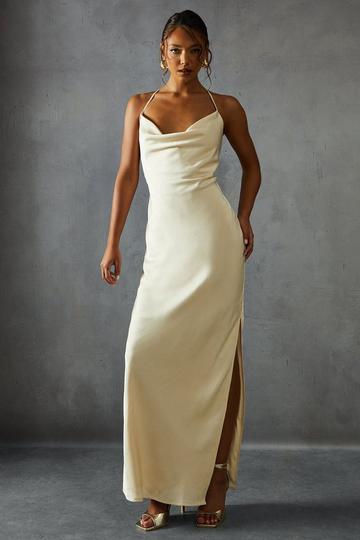 Textured Satin Cowl Neck Maxi Dress butter