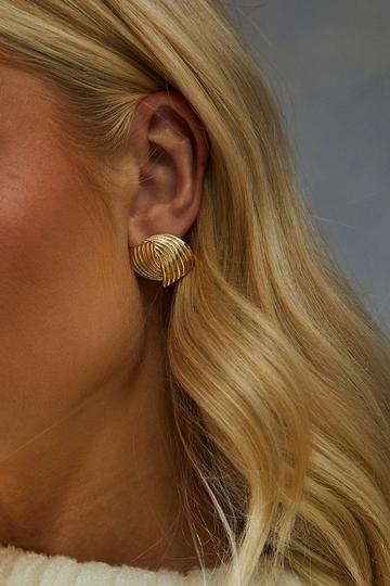 Gold Metallic Swirl Fan Stud Earrings