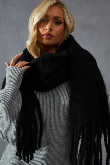 Black Wool Look Oversized Scarf