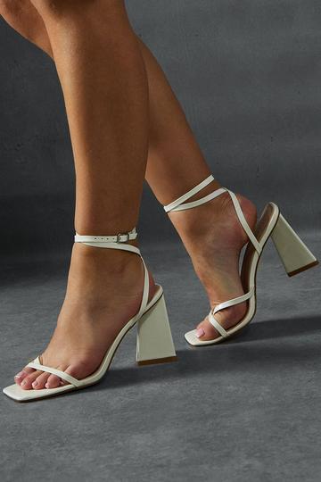 Leather Look Barely There Block Heels white