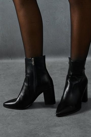 Leather Look Block Heel Ankle Boots black