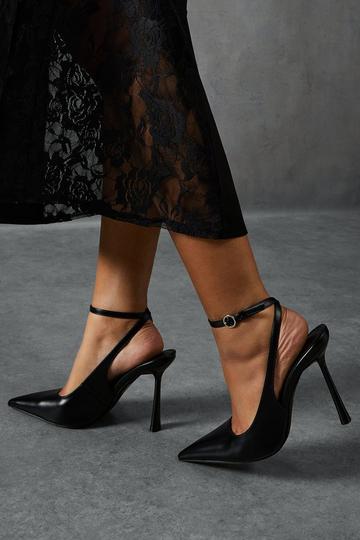 Black Leather Look Pointed Toe Heels