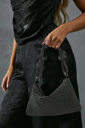 Black Chainmail Knot Detail Shoulder Bag