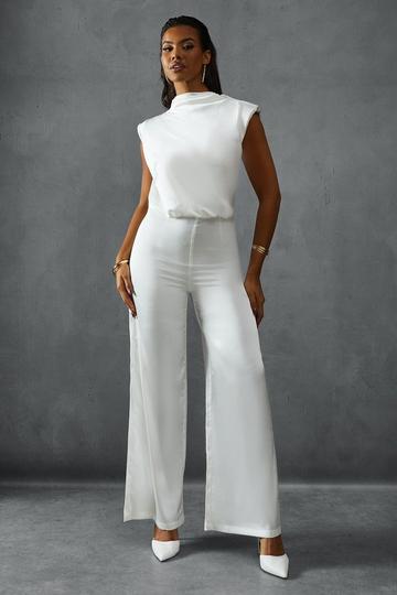 Premium Satin Sleeveless Cowl Back Jumpsuit ivory