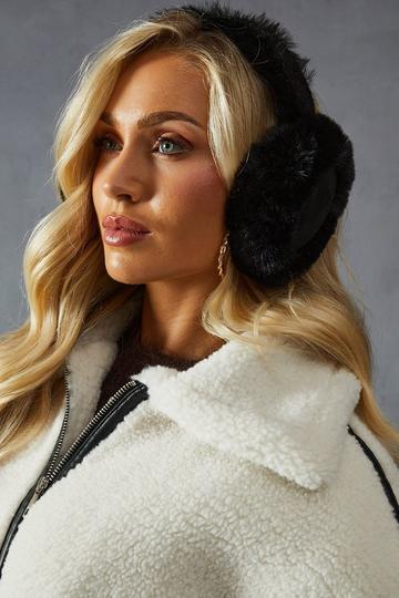 Faux Fur Trim Ear Muffs black