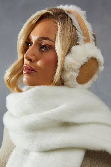 Faux Fur Trim Ear Muffs cream