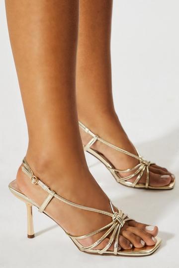 Leather Look Strappy Knot Stiletto Heels gold