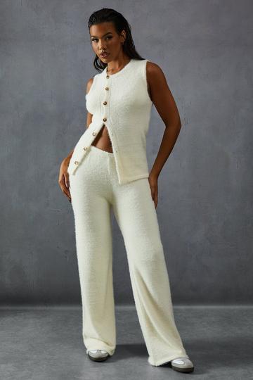 Cream White Eyelash Knit High Waisted Lounge Trouser