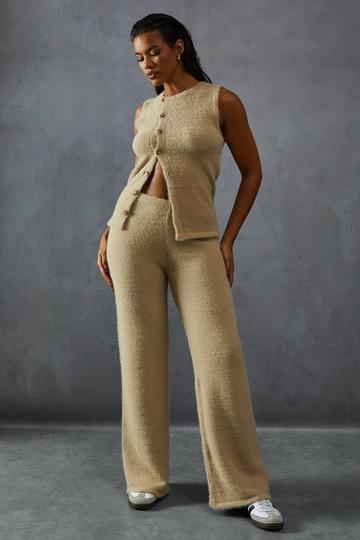 Eyelash Knit High Waisted Lounge Trouser taupe