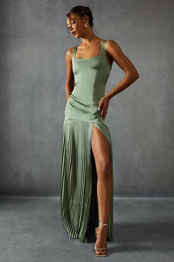 Sage Green Premium Satin Square Pleated Skirt Bridesmaid Dress