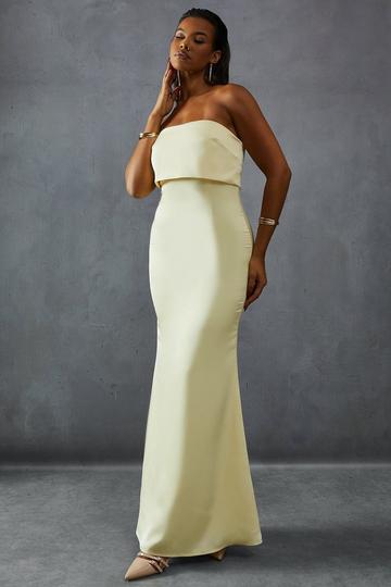 Lemon Yellow Premium Satin Bandeau Overlay Bridesmaid Dress