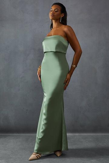 Sage Green Premium Satin Bandeau Overlay Bridesmaid Dress