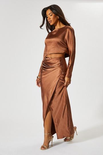 Premium Satin Top & Skirt Co ord chocolate