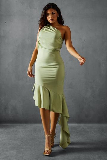 Sage Green Premium Asymmetric Frill Hem Bridesmaid Dress