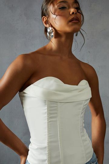 White Satin Bandeau Draped Corset Top