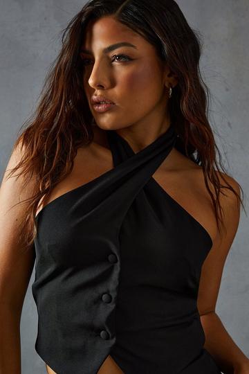 Black Tailored Halter Neck Waistcoat