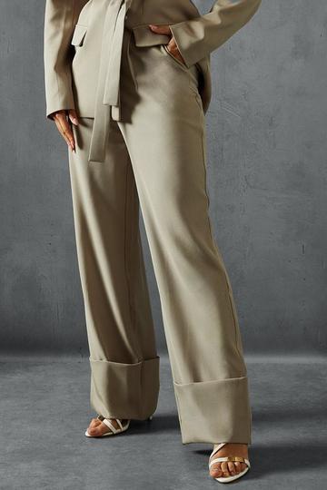 Tailored Fold Over Hem Trousers stone