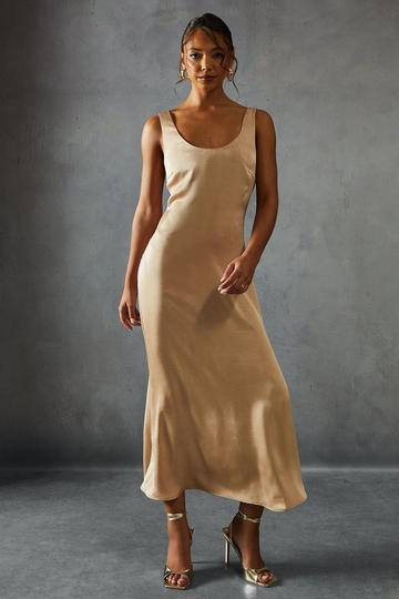 Crinkle Satin Scoop Neck Midaxi Dress champagne