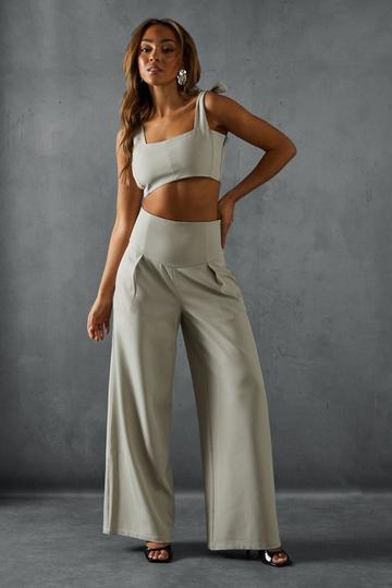 Corset High Waist Wide Leg Trousers stone