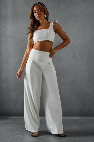 White Corset High Waist Wide Leg Trousers