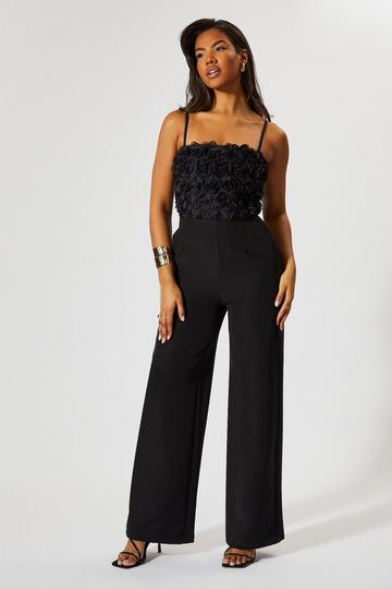 Black Floral Bandeau Wide Leg Jumpsuit