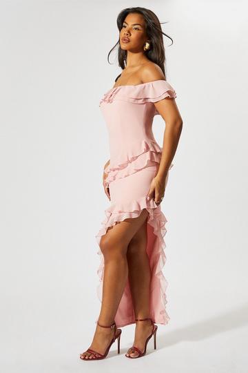 Chiffon Frill Split Leg Maxi Dress blush