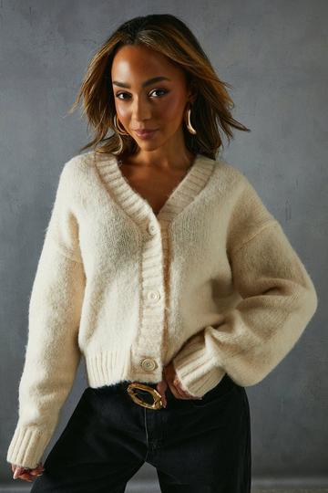 Chunky Rib Knitted Cardigan ivory