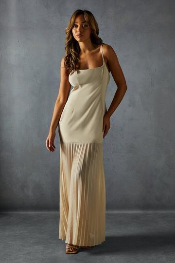 Square Neck Pleated Chiffon Maxi Dress nude