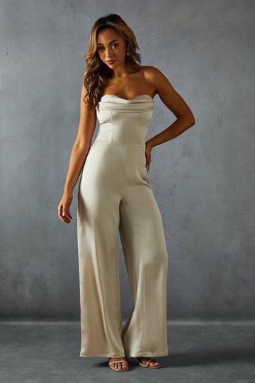 Satin Sweetheart Drape Wide Leg Jumpsuit bronze