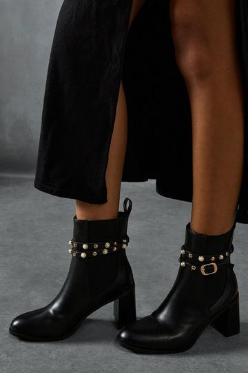 Leather Look Studded Ankle Boots black