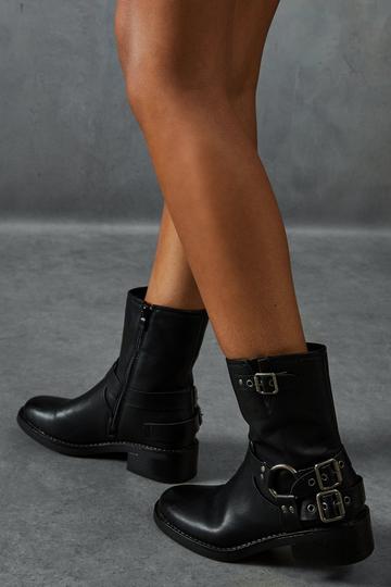 Leather Look Ankle Biker Boots black