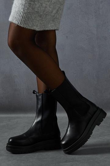 Leather Look Chunky Chelsea Ankle Boots black