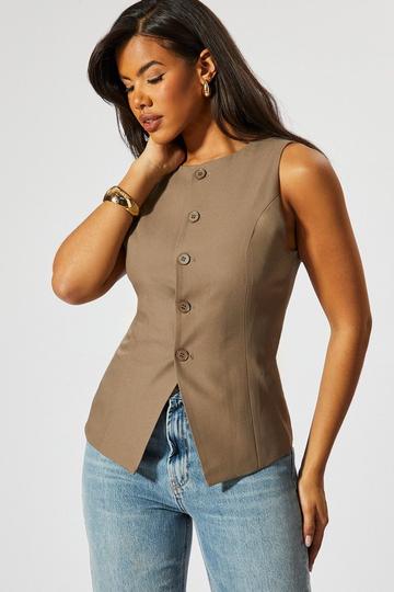 Tailored High Neck Waistcoat taupe