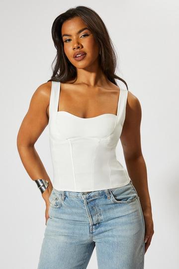 White Corset Detail Bodycon Top