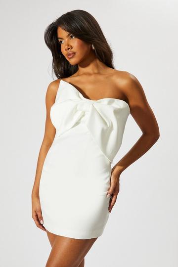 Ivory White Satin Extreme Bow Mini Dress