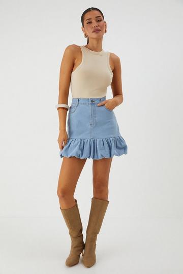 Puff Ball Denim Mini Skirt light wash