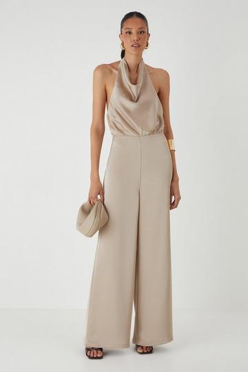 Satin Cowl Neck Wide Leg Jumpsuit bronze
