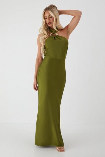 Gold Hammered Satin Maxi Dress green