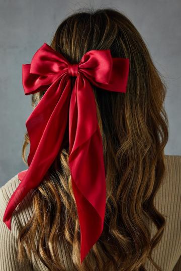 Satin Bow Hair Clip red