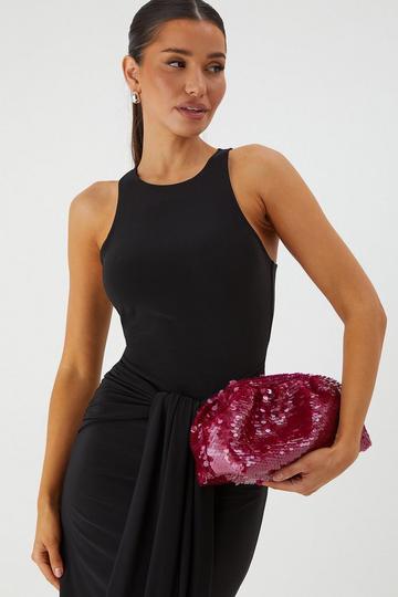 Pink Slouchy Sequin Clutch Bag