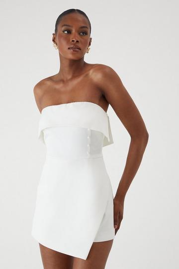 Bandeau Fold Over Button Skort Playsuit white