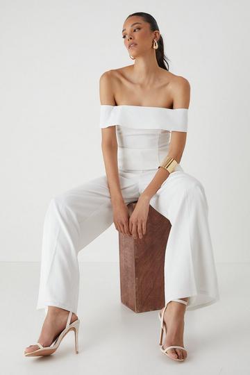 White Linen Look High Waist Wide Leg Trousers
