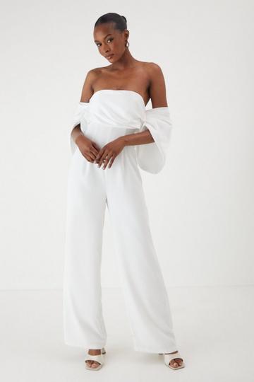 Bardot Volume Sleeve Wide leg Jumpsuit ivory