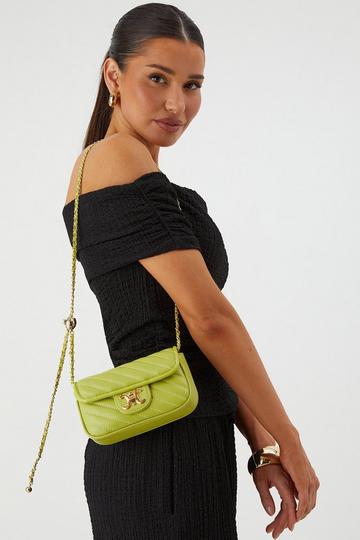 Quilted Chain Detail Shoulder Bag lime