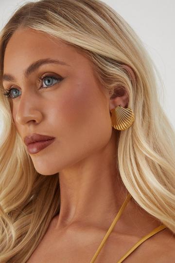 Gold Metallic Sea Shell Stud Earrings