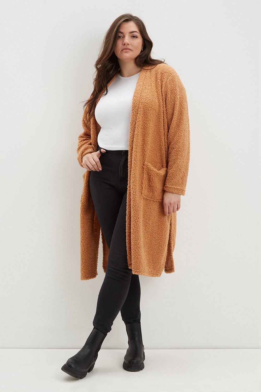 Jumpers & Cardigans | Curve Camel Borg Cardigan | Dorothy Perkins