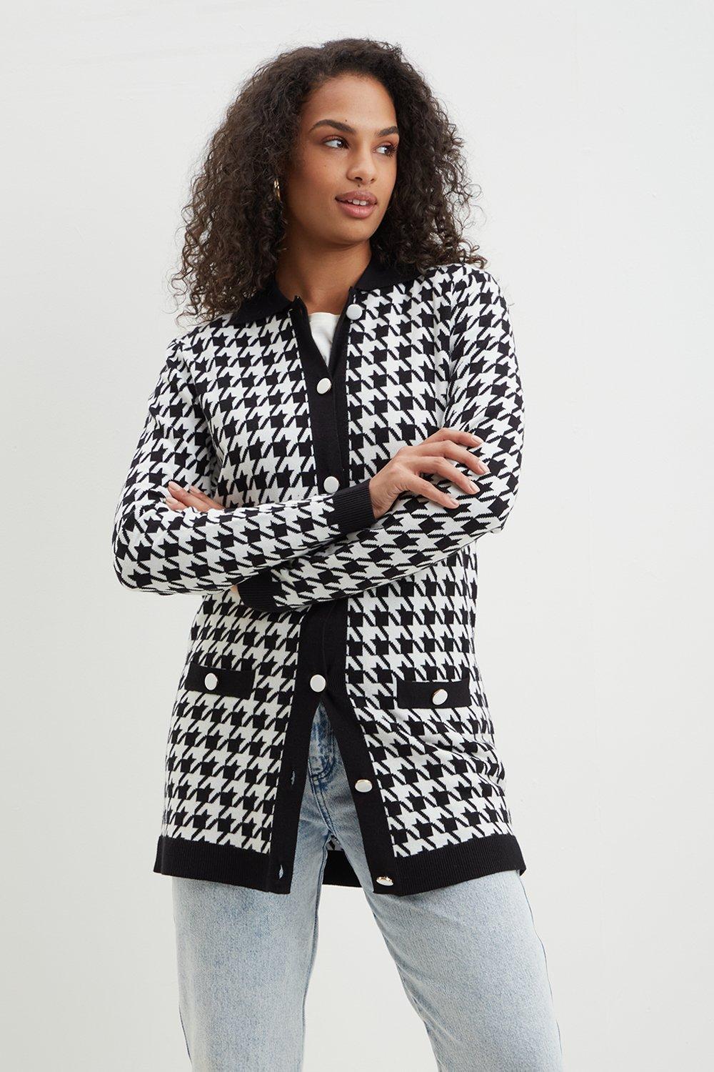 Jumpers & Cardigans | Luxe Dogtooth Longline Cardi | Dorothy Perkins
