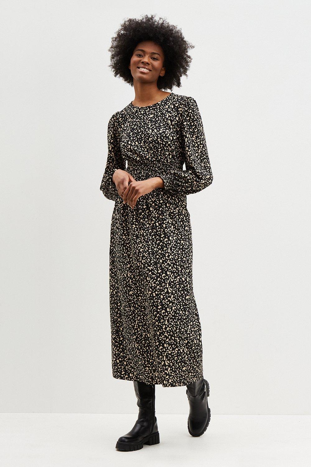 Dresses | Tall Animal Shirred Waist Midi Dress | Dorothy Perkins